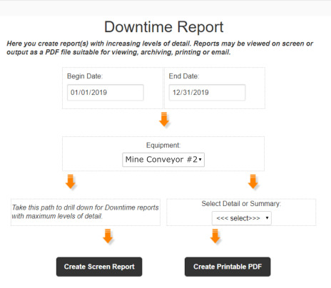 Downtime Report Select Screen